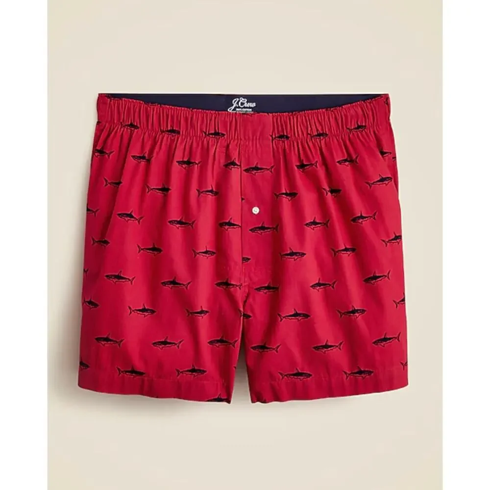J.Crew Printed Boxers Cotton Red Shark Lounge BW441 Mens Medium NWT